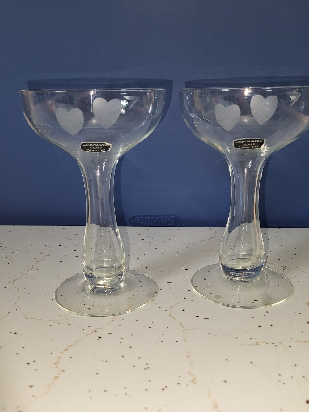 Etched Heart Champagne Coupes - Pair, Moutaineer Wedding Vintage